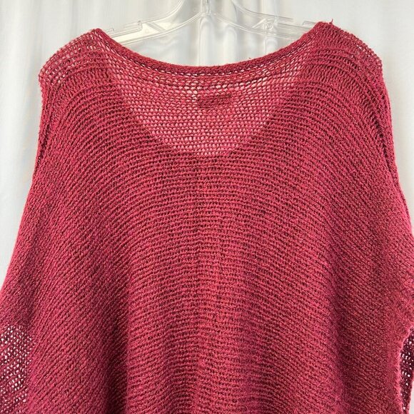 Bayberry Road Women’s Knit Poncho Sweater Half Sleeve Burgundy One Size Fringe - Picture 5 of 7
